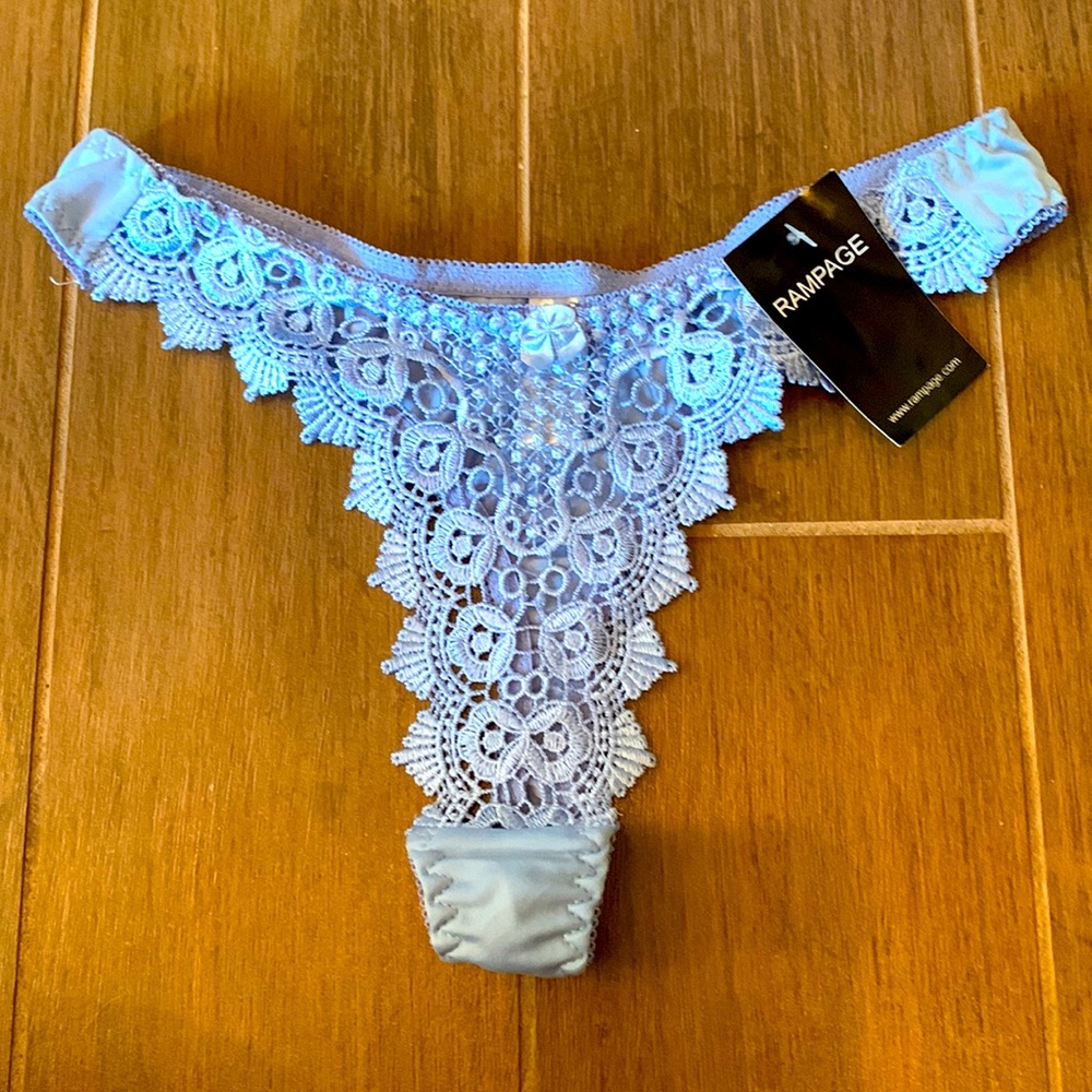 BRAND NEW Baby Blue lace Rampage panties. Size Medium.